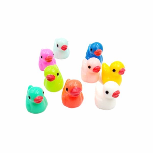 10 färgglada resin mini-ankor i 10 olika färger – teal, rosa, limegrön, orange, blå, gul och mer
