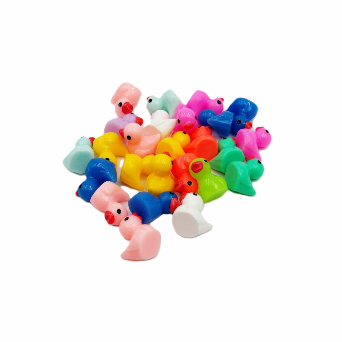 25 färgglada resin mini-ankor i en hög – blandning av teal, rosa, blå, orange och fler färger
