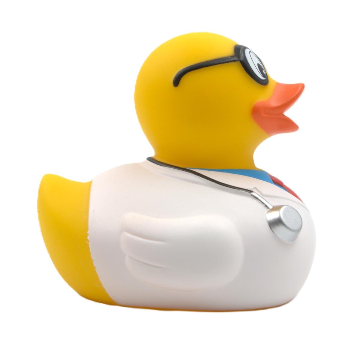 present till läkare doktor badanka med rock och stetoskop från sidan