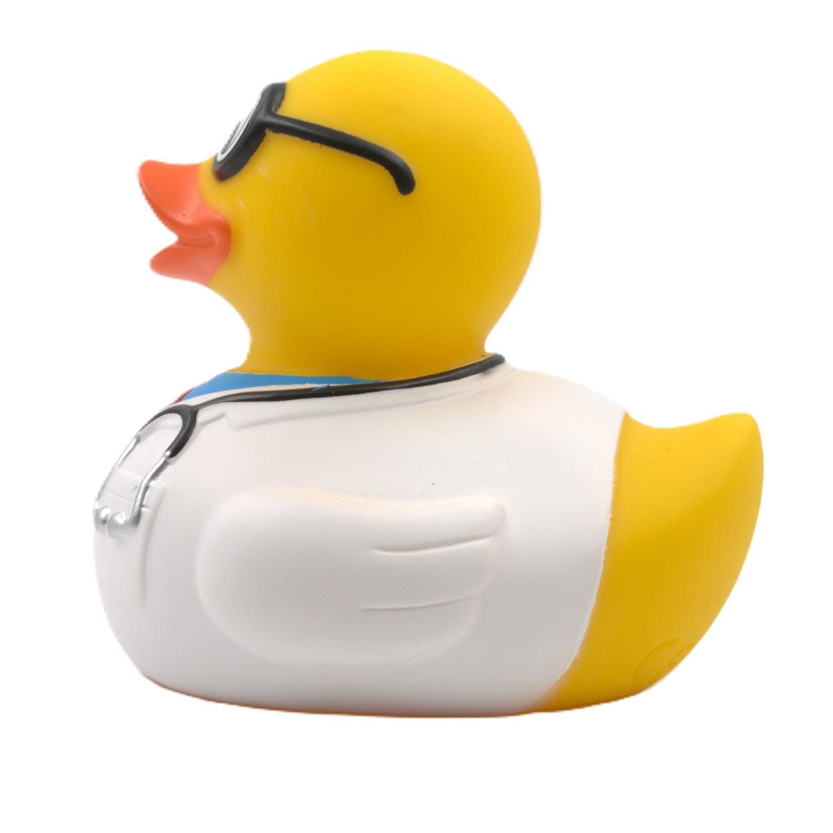 present till läkare doktor badanka med rock och stetoskop från sidan